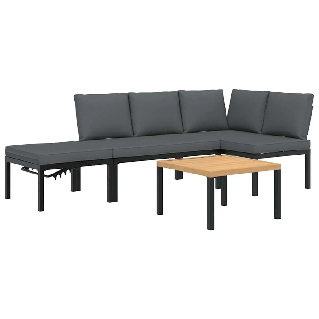 4 Piece Garden Sofa Set Aluminium Black Modular Outdoor Furniture