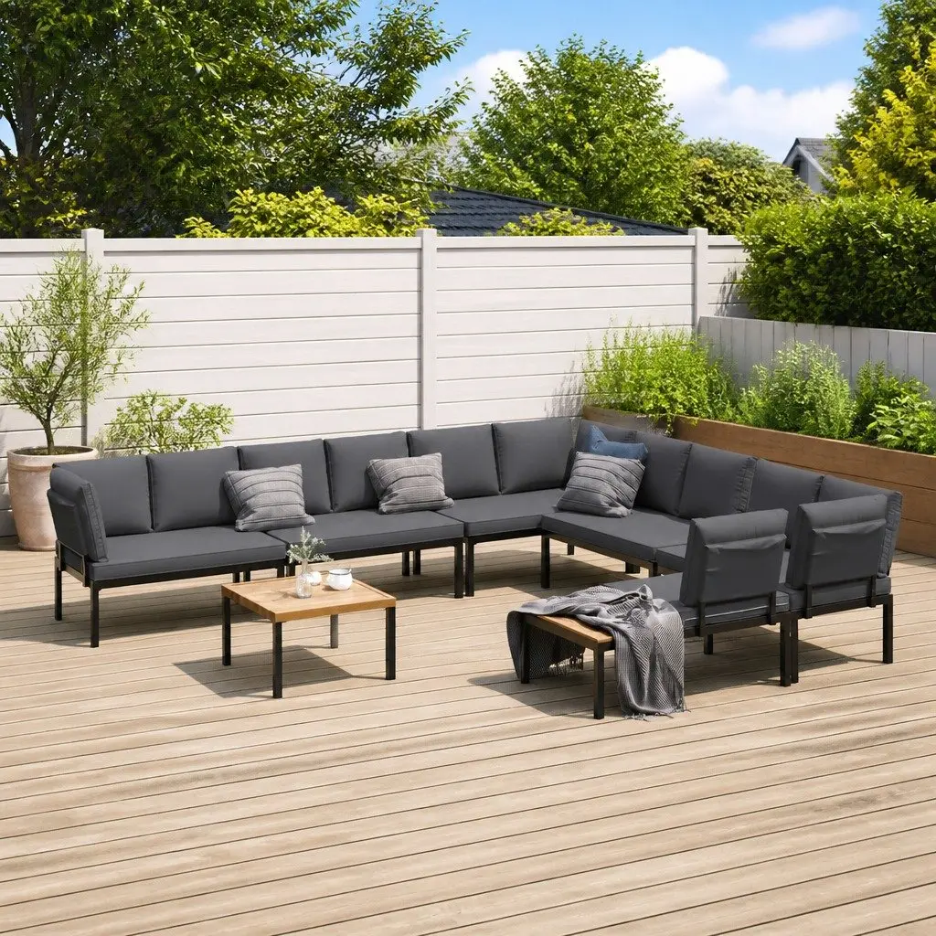 7 Piece Outdoor Sofa Set Aluminium Black with Cushions