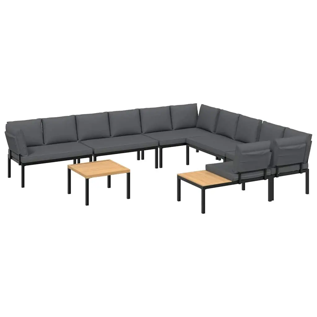 7 Piece Outdoor Sofa Set Aluminium Black with Cushions