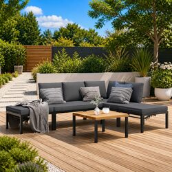 5-Piece Black Aluminium Garden Sofa Set with Modular Design