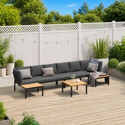 5-Piece Black Aluminium Garden Sofa Set with Cushions