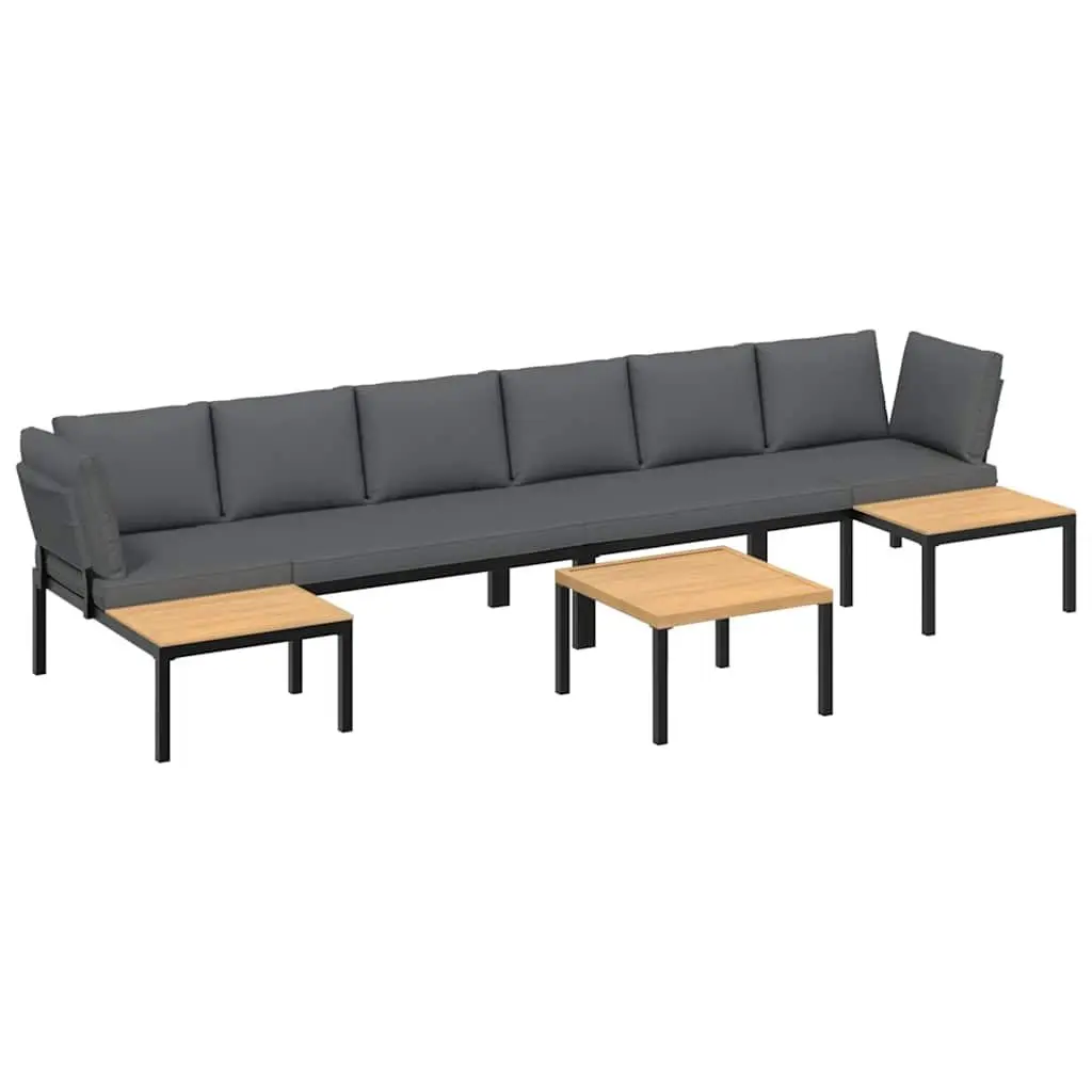 5 Piece Modular Garden Sofa Set Black Aluminium with Cushions