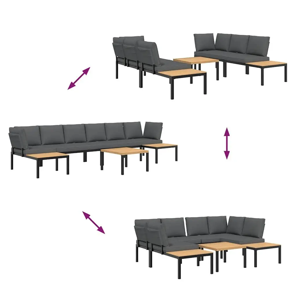 5 Piece Modular Garden Sofa Set Black Aluminium with Cushions