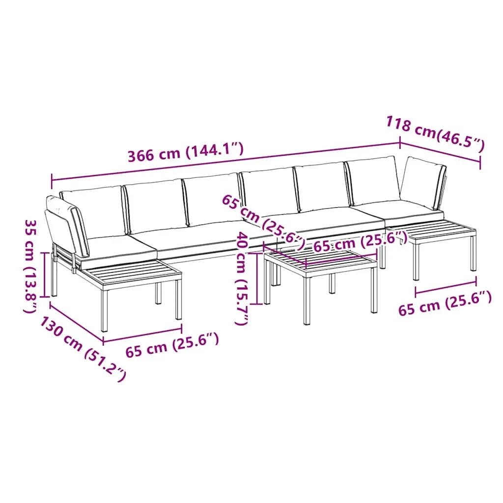 5 Piece Modular Garden Sofa Set Black Aluminium with Cushions