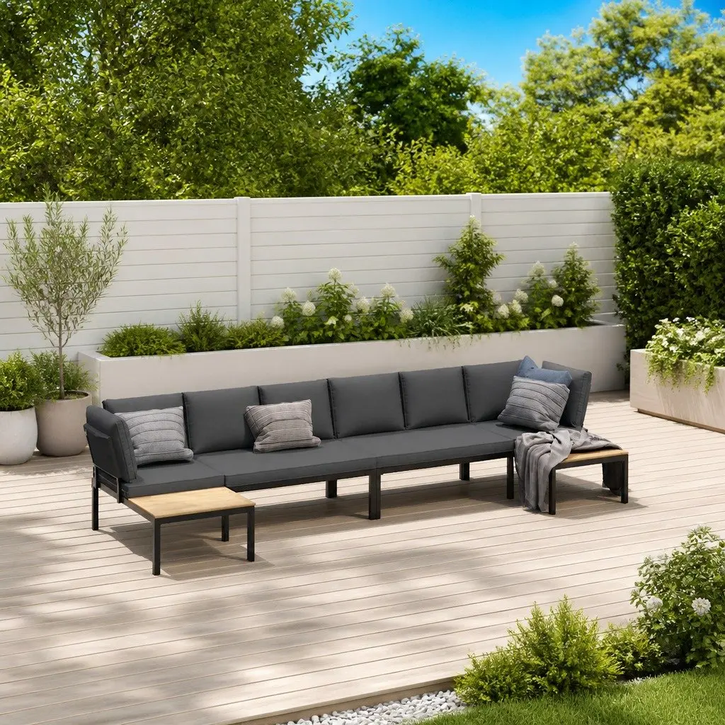 Modular Garden Sofa Set Aluminium 4 Piece Black