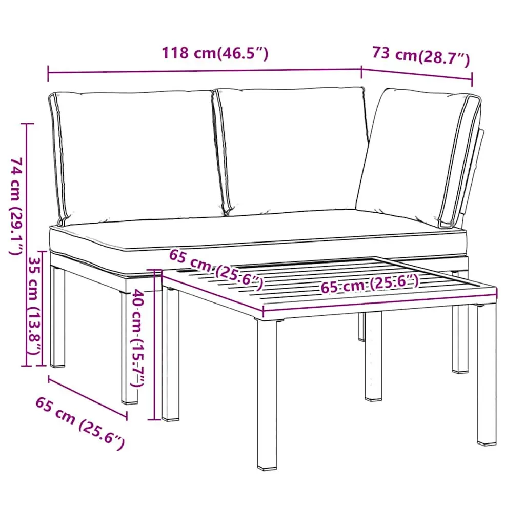 Garden Sofa Set Aluminium 2 Piece Outdoor Furniture Black with Cushions