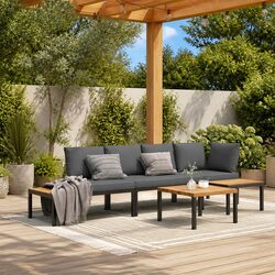 Durable 4 Piece Black Aluminium Outdoor Sofa Set