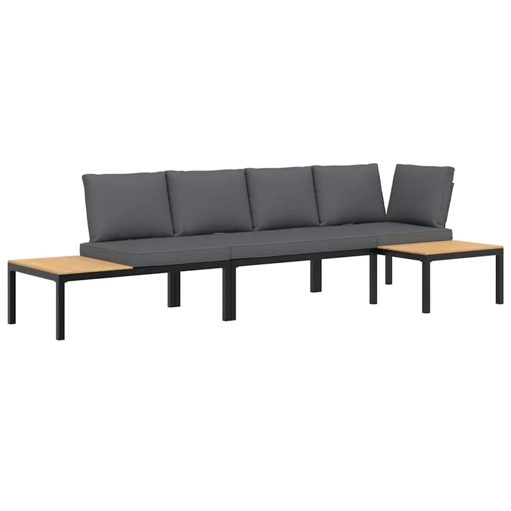 3-Piece Black Outdoor Sofa Set with Cushions