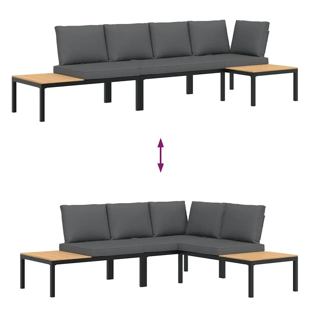 3-Piece Black Outdoor Sofa Set with Cushions