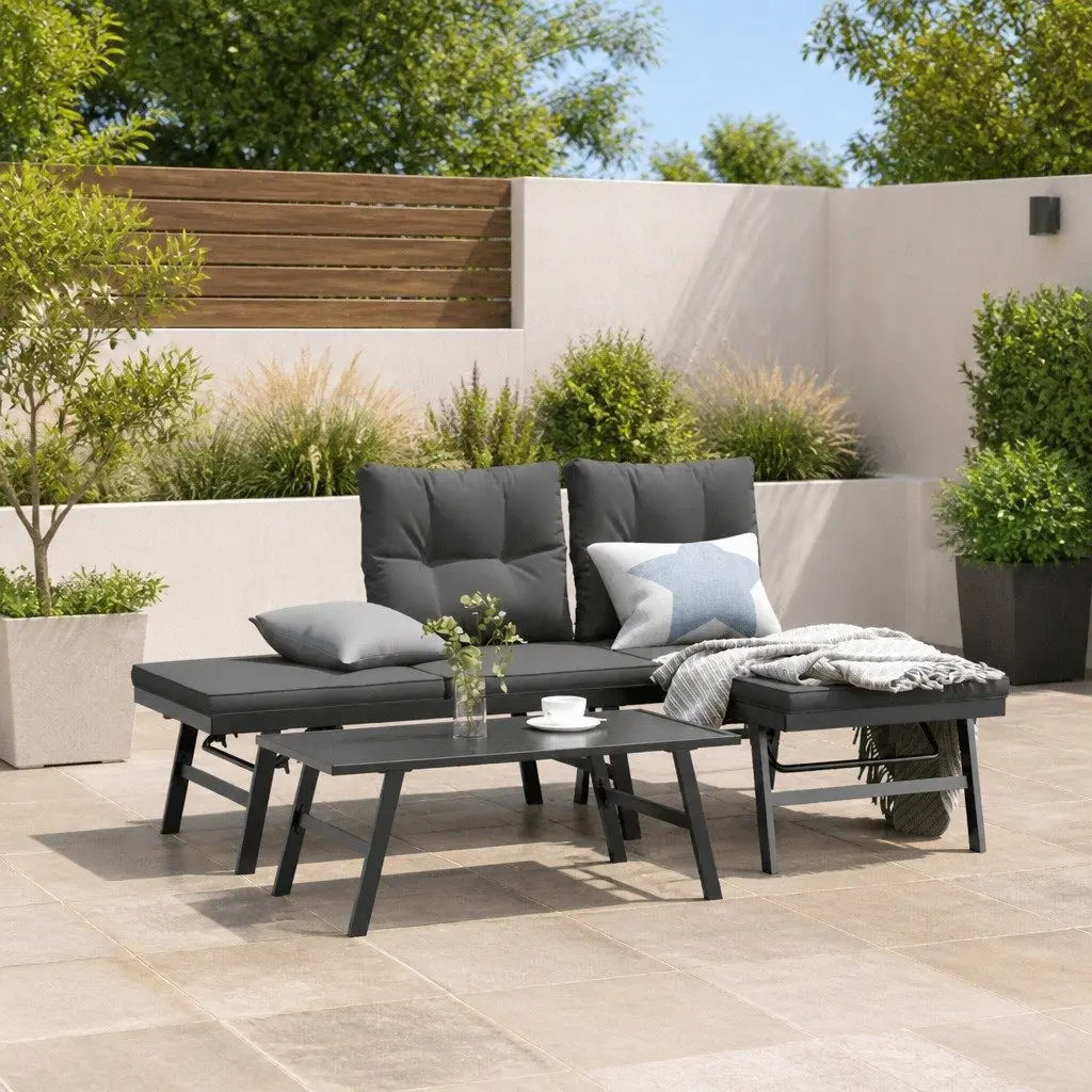 3 Piece Adjustable Garden Bench Set for Outdoors