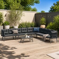 Durable 5-Piece Garden Bench Set with Cushions in Black