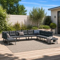 7-Piece Outdoor Garden Bench Set with Cushions, Black