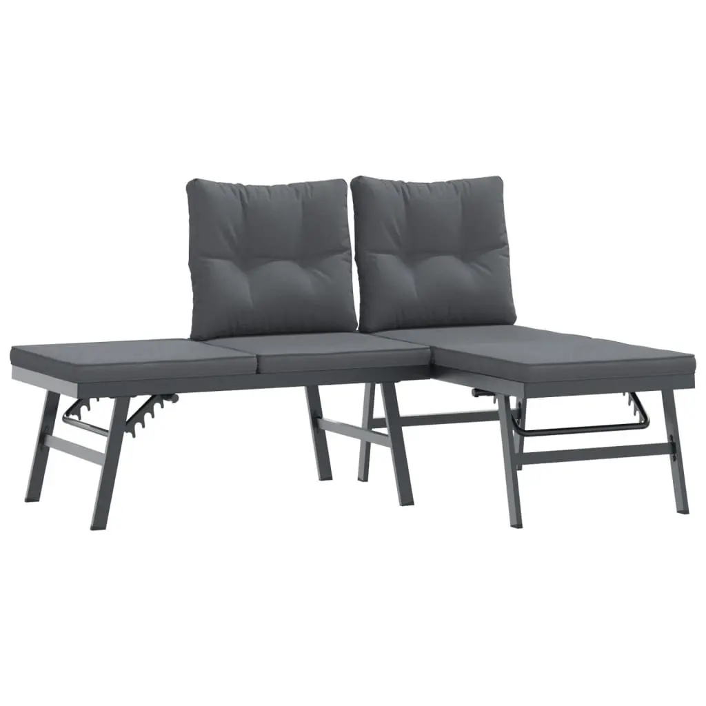 7 Piece Garden Bench Set Powder-Coated Steel Black Adjustable Lounger Cushions