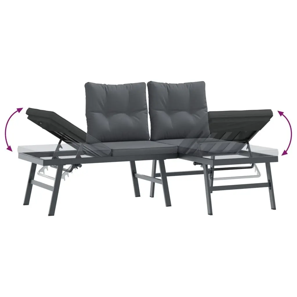 7 Piece Garden Bench Set Powder-Coated Steel Black Adjustable Lounger Cushions