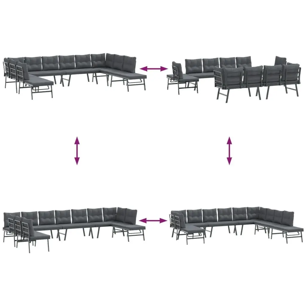 7 Piece Garden Bench Set Powder-Coated Steel Black Adjustable Lounger Cushions