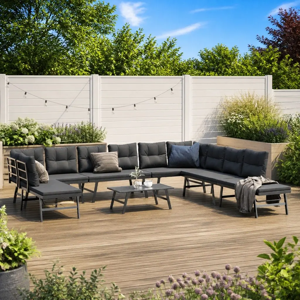 Garden Bench Set Powder-coated Steel 6 Piece Outdoor Patio Furniture Black