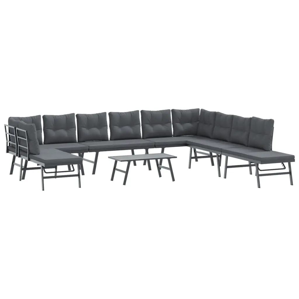 Garden Bench Set Powder-coated Steel 6 Piece Outdoor Patio Furniture Black