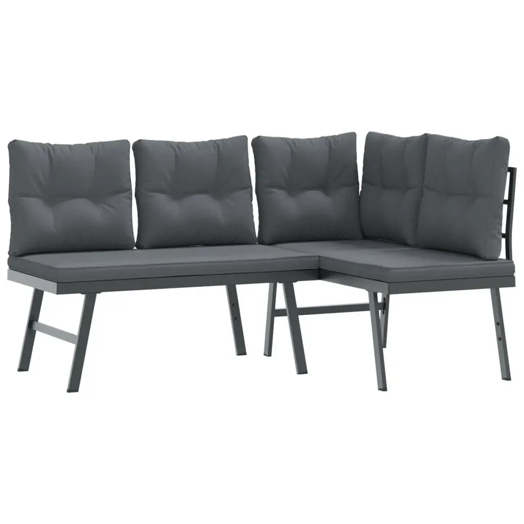 Garden Bench Set Powder-coated Steel 6 Piece Outdoor Patio Furniture Black