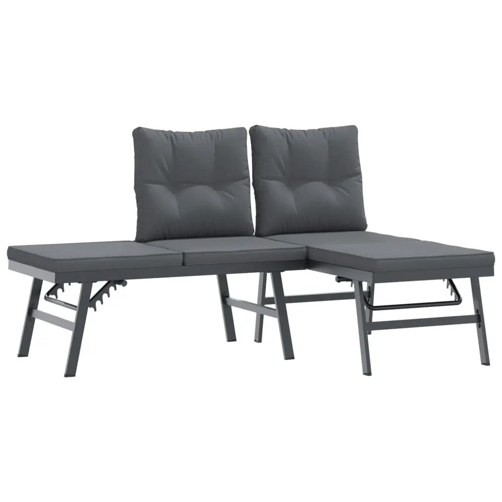 Garden Bench Set Powder-coated Steel 6 Piece Outdoor Patio Furniture Black