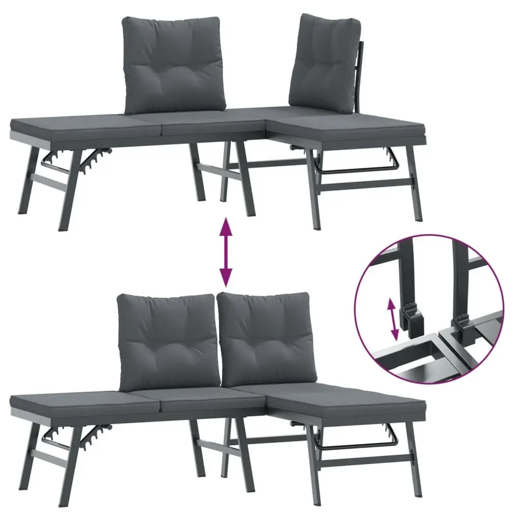 Garden Bench Set Powder-coated Steel 6 Piece Outdoor Patio Furniture Black
