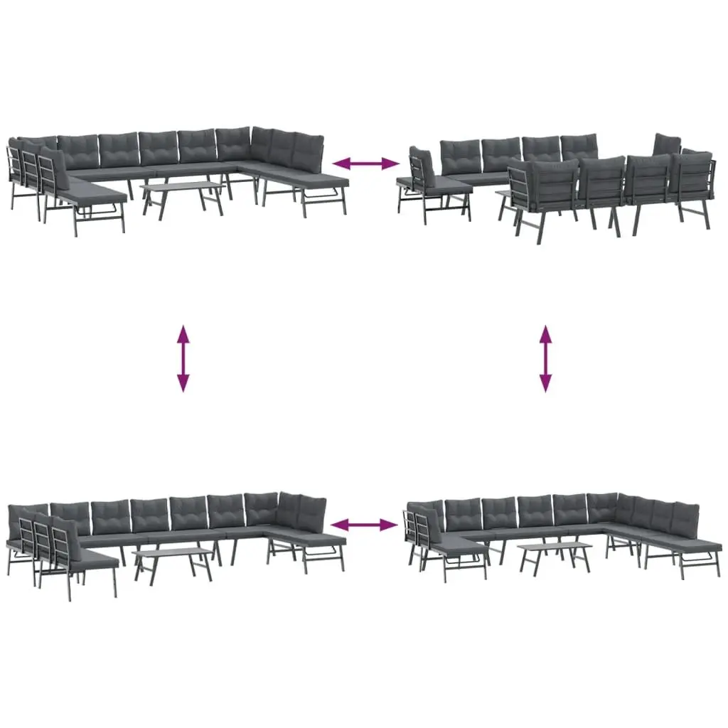 Garden Bench Set Powder-coated Steel 6 Piece Outdoor Patio Furniture Black