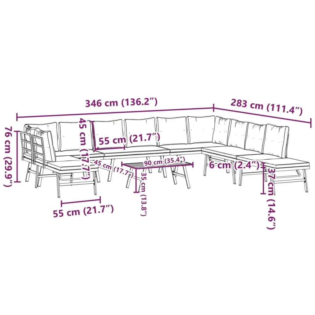 Garden Bench Set Powder-coated Steel 6 Piece Outdoor Patio Furniture Black