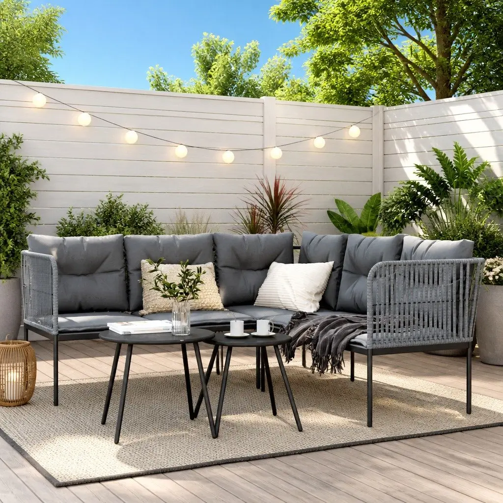 Garden Sofa Set Textilene Black Powder-coated Steel Frame Outdoor Patio