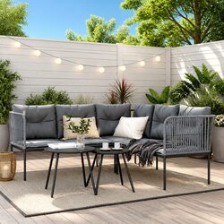 Durable Garden Sofa Set with Cushions, Black Steel Frame