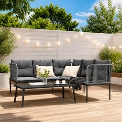 Durable Black Steel Textilene Garden Sofa Set with Cushions