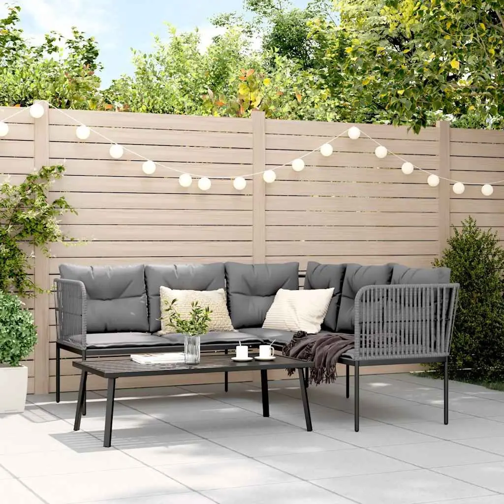 Garden Sofa Set Steel Textilene Black Outdoor Patio Furniture