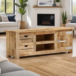 Sturdy TV Cabinet 110x30x40 cm in Rough Mango Wood