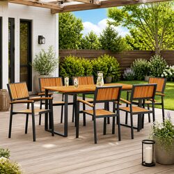 7-Piece Black Outdoor Dining Set with Acacia Wood