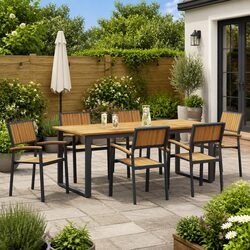 Stylish 7-Piece Black Acacia Wood Garden Dining Set
