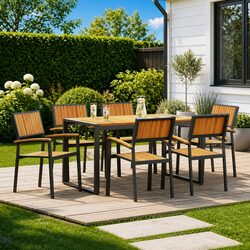 7 Piece Rectangular Outdoor Dining Set in Black Acacia