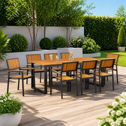Solid Acacia Wood Outdoor Stacking Chairs Set of 8