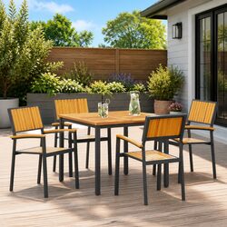 Durable 5-Piece Black Acacia Garden Dining Set