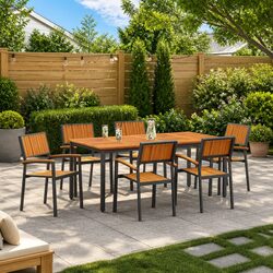7-Piece Black Acacia Wood Dining Set for Outdoors