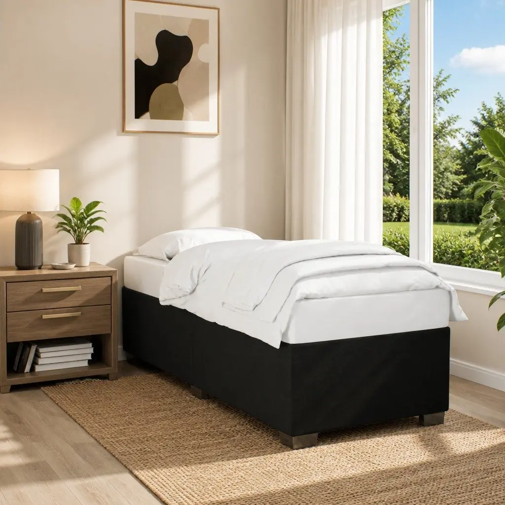 Bed Frame Polyester Fabric 90x190 cm Black Slatted Base