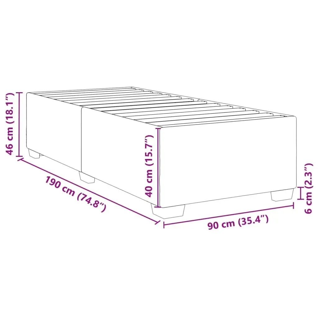 Grey Fabric Bed Frame 90x190 cm with Slatted Base