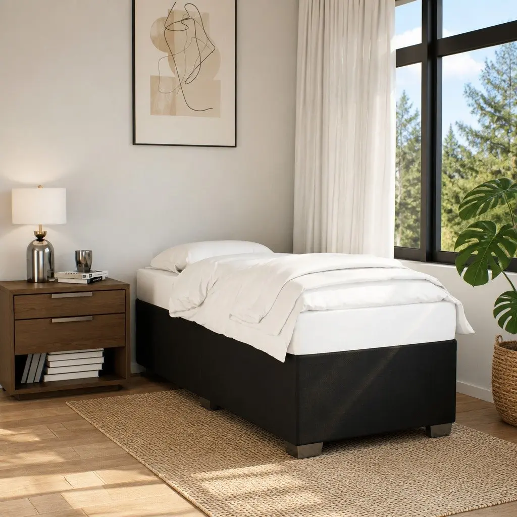 Black Fabric Upholstered Bed Frame 90x190 cm