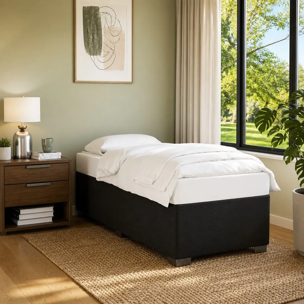 Black Fabric King Single Bed Frame with Slats