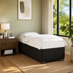 King Single Bed Frame Black Fabric Slats Support Bedroom Furniture No Mattress