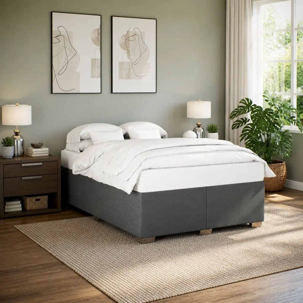 Grey Fabric Queen Bed Frame with Slat Support