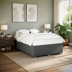 High-Quality Grey Fabric Queen Bed Frame with Slat Support