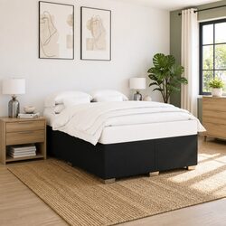Queen Bed Frame Black Fabric Upholstered Slat Support Bedroom Furniture