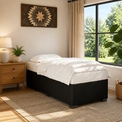 Sturdy Black Faux Leather Bed Frame 90x190 cm