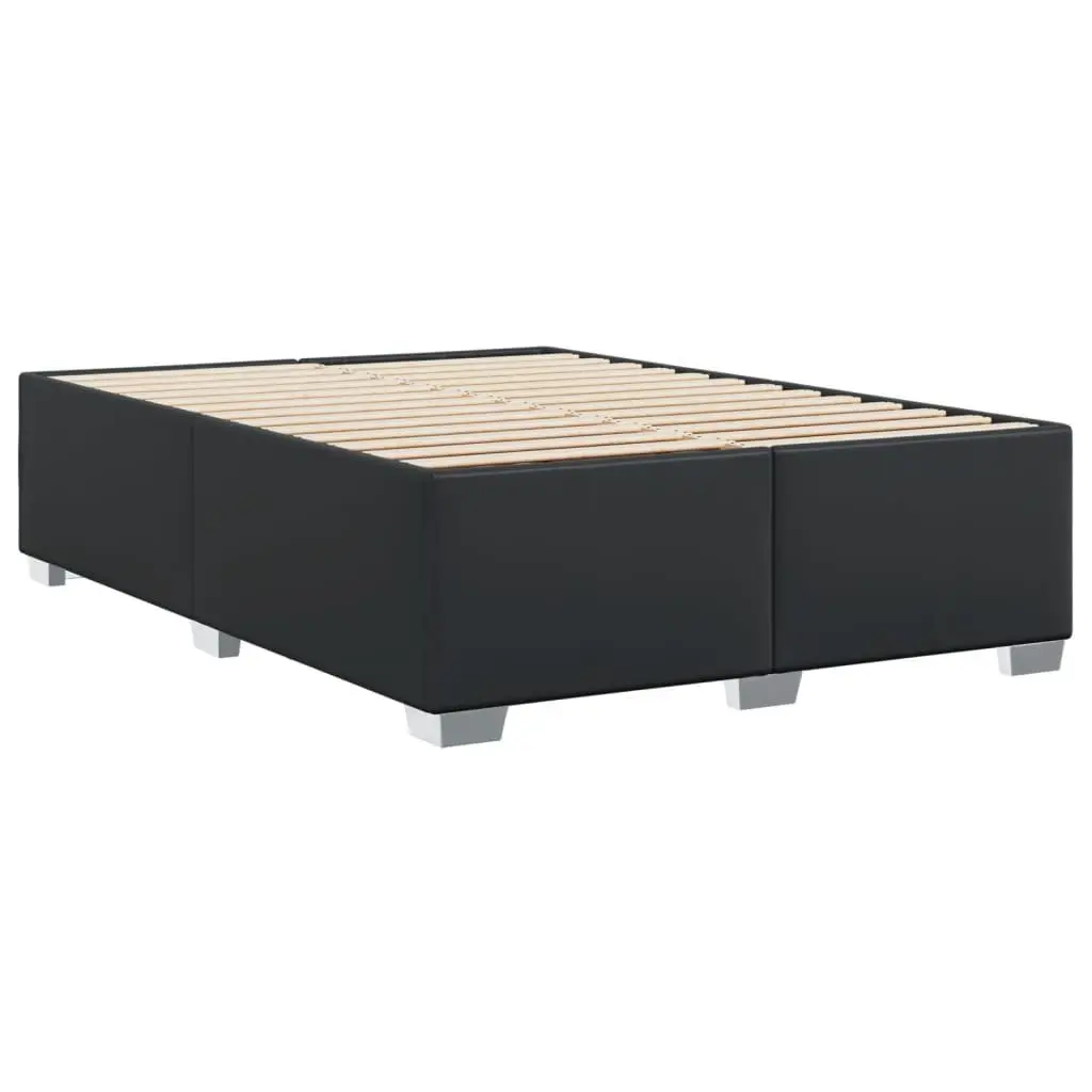 Black Faux Leather Queen Bed Frame with Slats Support