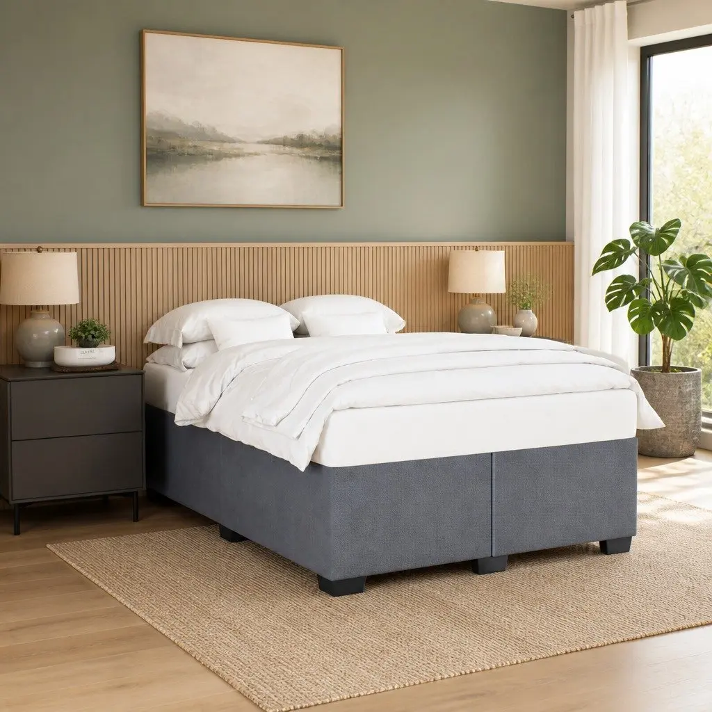 Grey Velvet Double Bed Frame with Supportive Slats