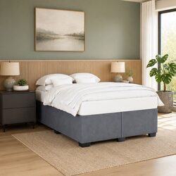 Grey Velvet Double Bed Frame with Supportive Slats