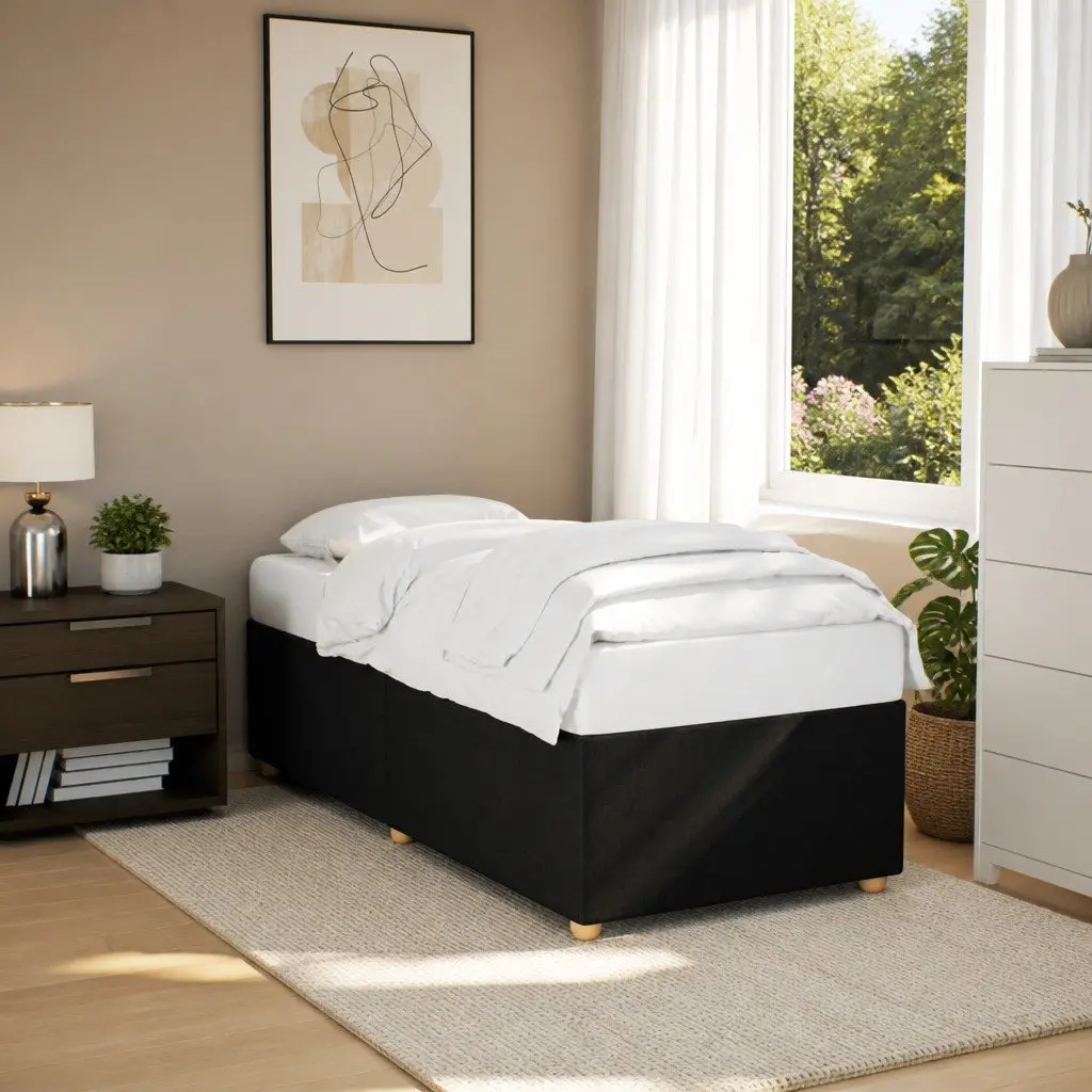 Black Fabric Bed Frame 90x190 cm with Slatted Base